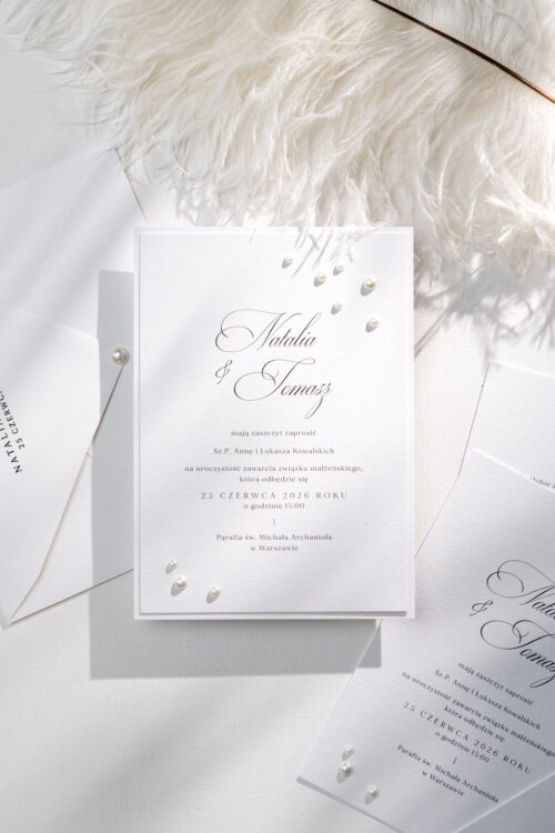 Zaproszenia ślubne z perełkami minimalistyczne - Pearls