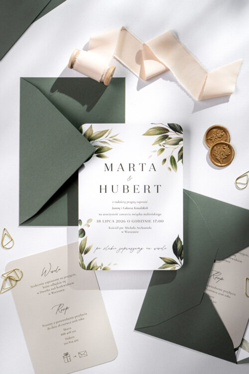 Zaproszenia ślubne zielone nowoczesne - Greenery