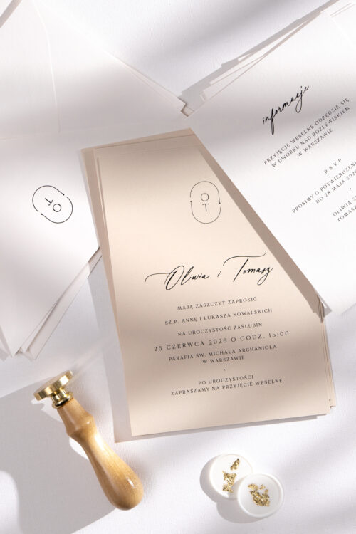 Zaproszenia ślubne beżowe minimalistyczne - Initials