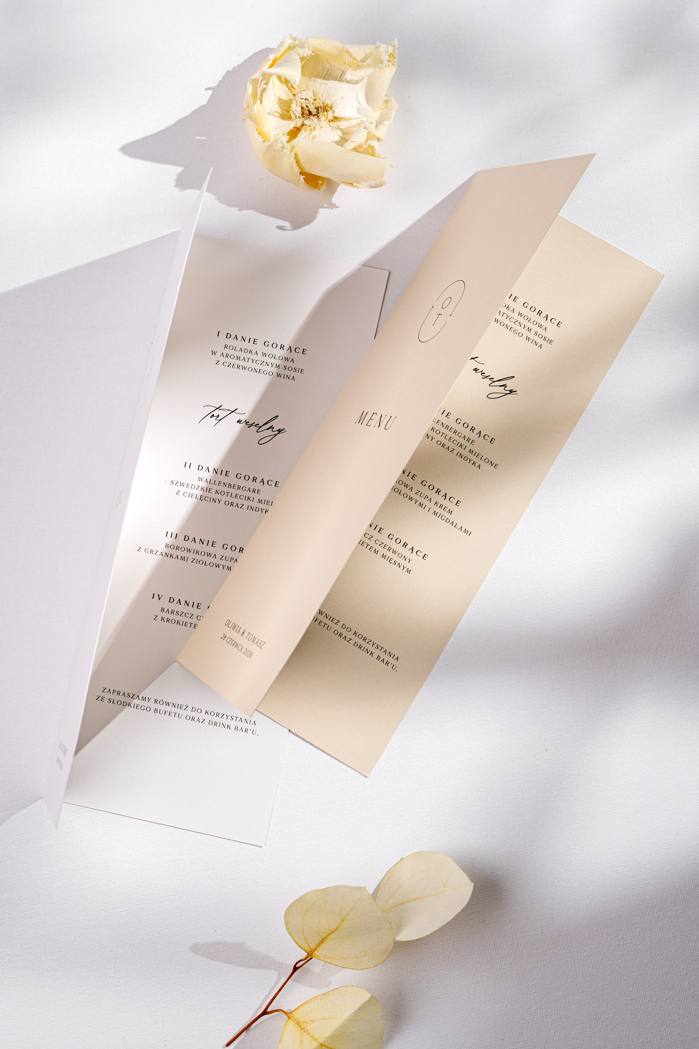 Składane menu weselne minimalistyczne - Initials - obrazek 3