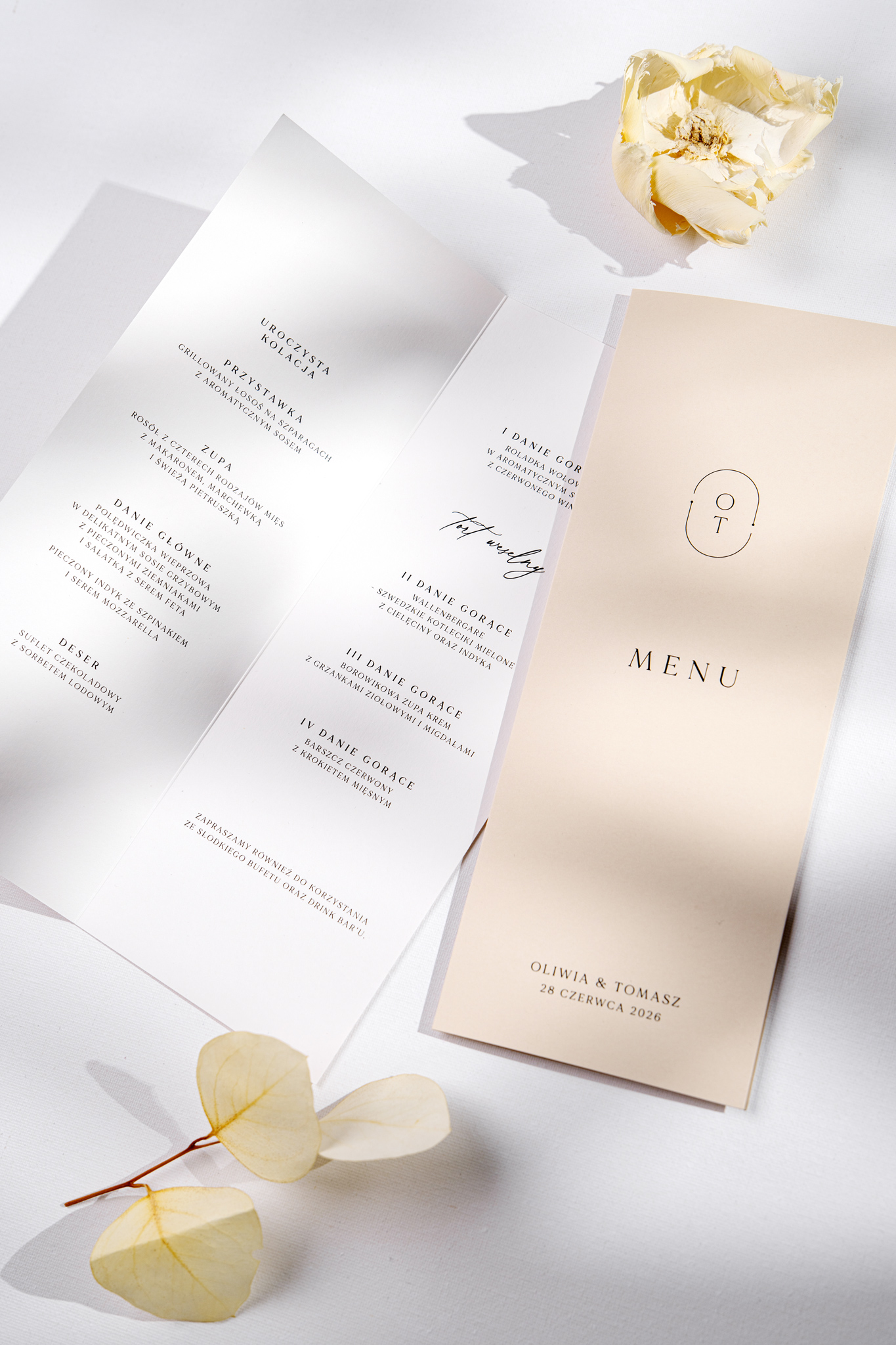Składane menu weselne minimalistyczne - Initials - obrazek 4