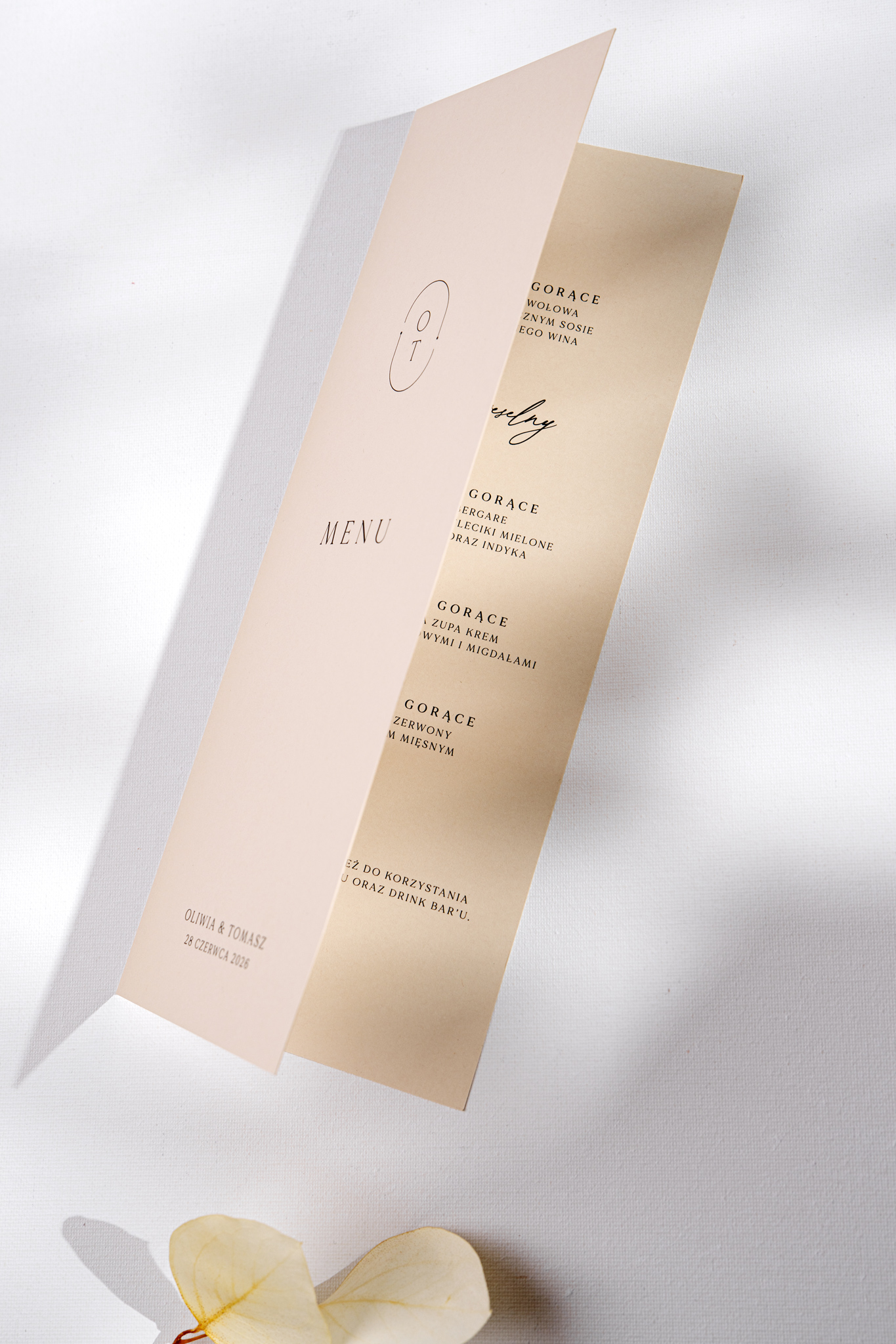Składane menu weselne minimalistyczne - Initials - obrazek 6