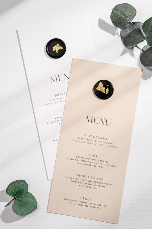 Menu weselne leżące na talerzyk nowoczesne - New Romantic