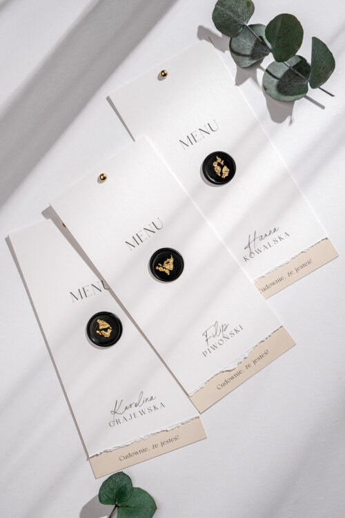 Menu weselne winietka 2w1 leżące nowoczesne – New Romantic