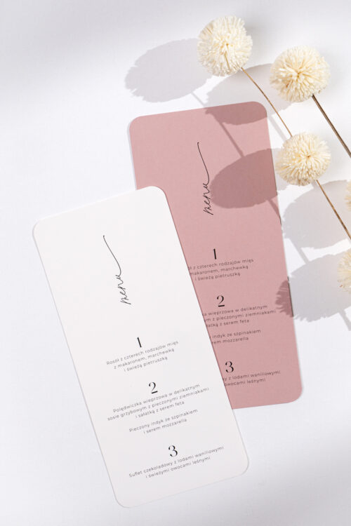 Menu weselne na talerzyk leżące nowoczesne - Old Rose