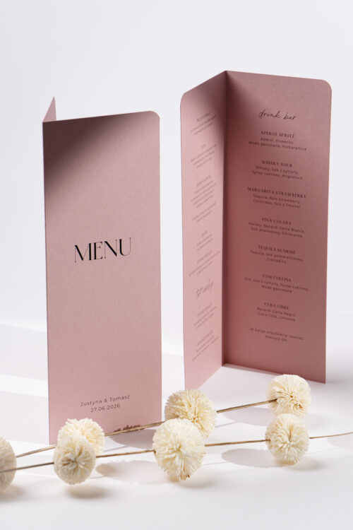 Menu weselne składane nowoczesne - Old Rose