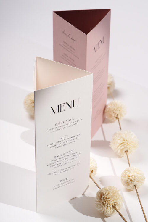 Menu weselne stojące trójstronne 3w1 nowoczesne- Old Rose