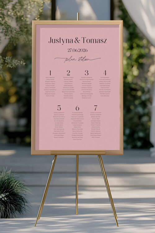 Plakat rozmieszczenie gości plan stołów - Old Rose