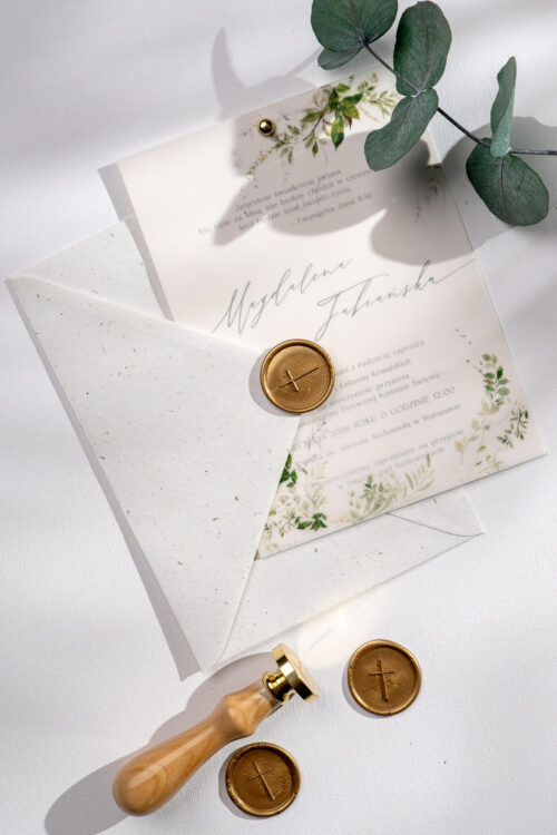 Ekologiczne nowoczesne zaproszenia na pierwszą komunię