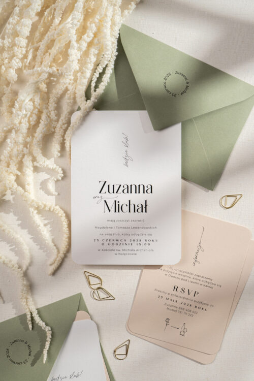 Zaproszenia ślubne minimalistyczne jasna zieleń - Olive Grace