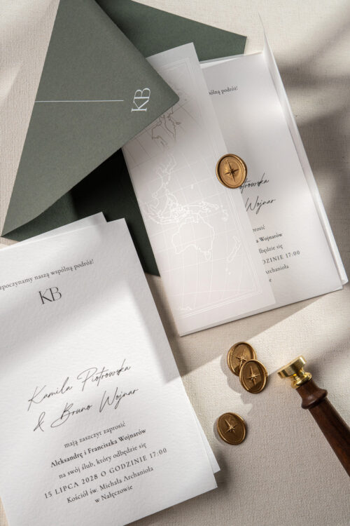 Zaproszenia ślubne z motywem podróżniczym eleganckie - Travel